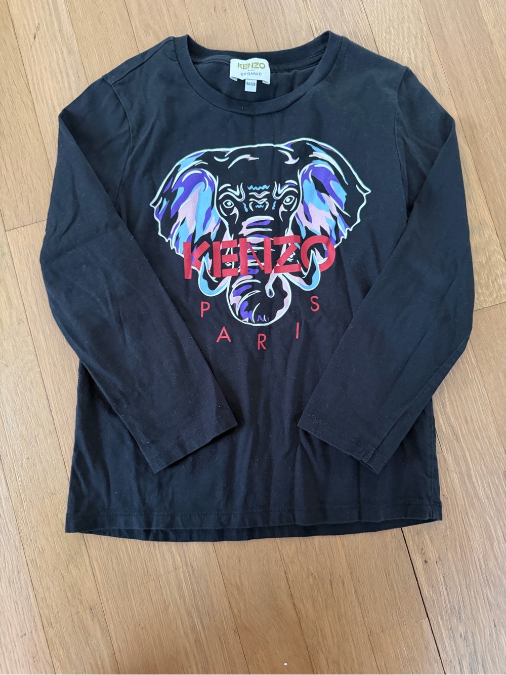 Kenzo Black Long-Sleeve Tee with Colorful Elephant Graphic